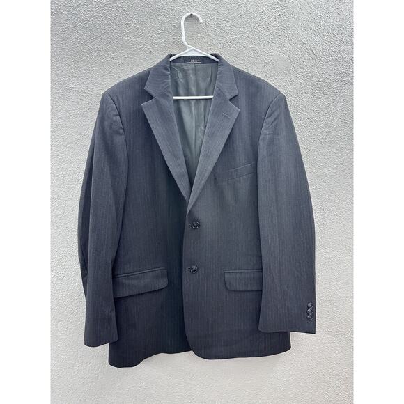Cross & Winsor Mens Suit Coat 42R Gray Pinstripe Two Button Up Single Breasted - Picture 1 of 16